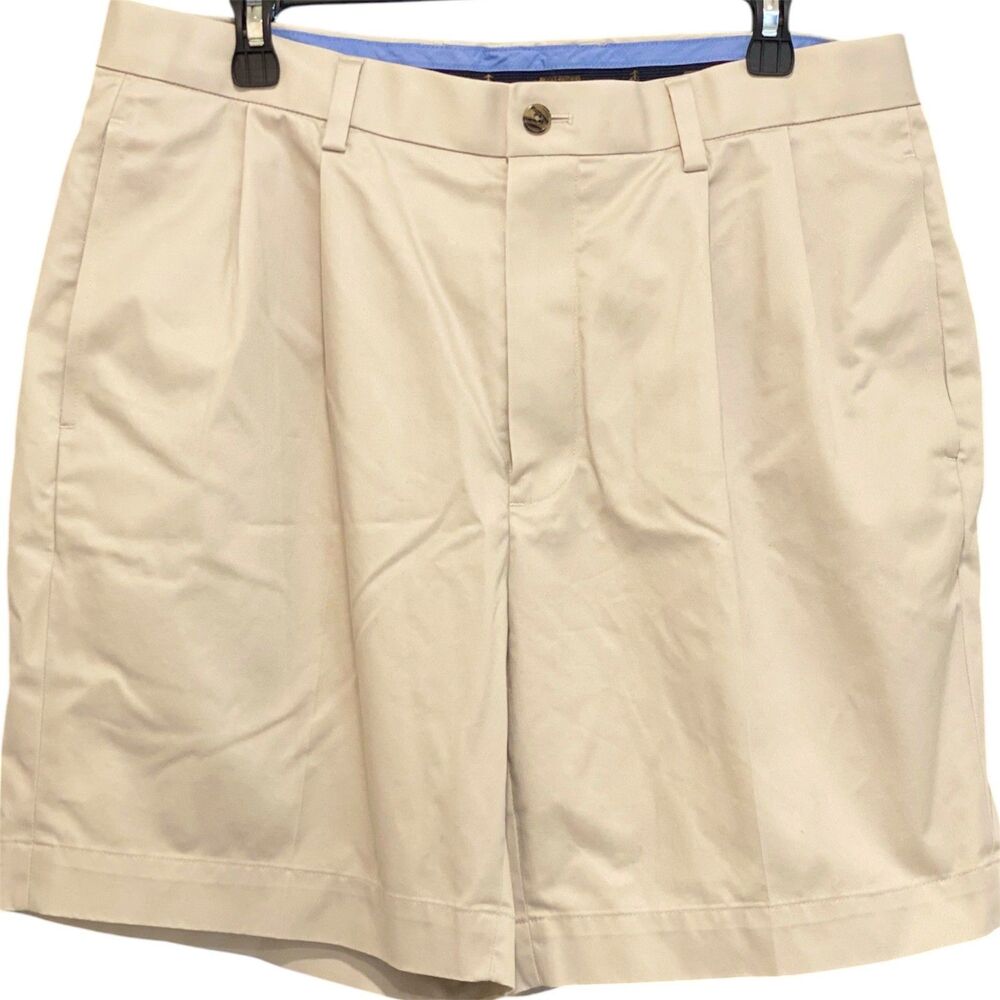 Brooks Brothers Mens Tan Pleated Lightweight Advantage Chino Shorts W36